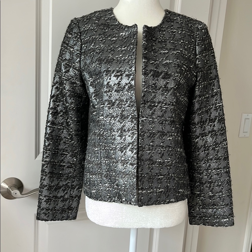 I Crew Collection Metallic Houndstooth Gray Blazer